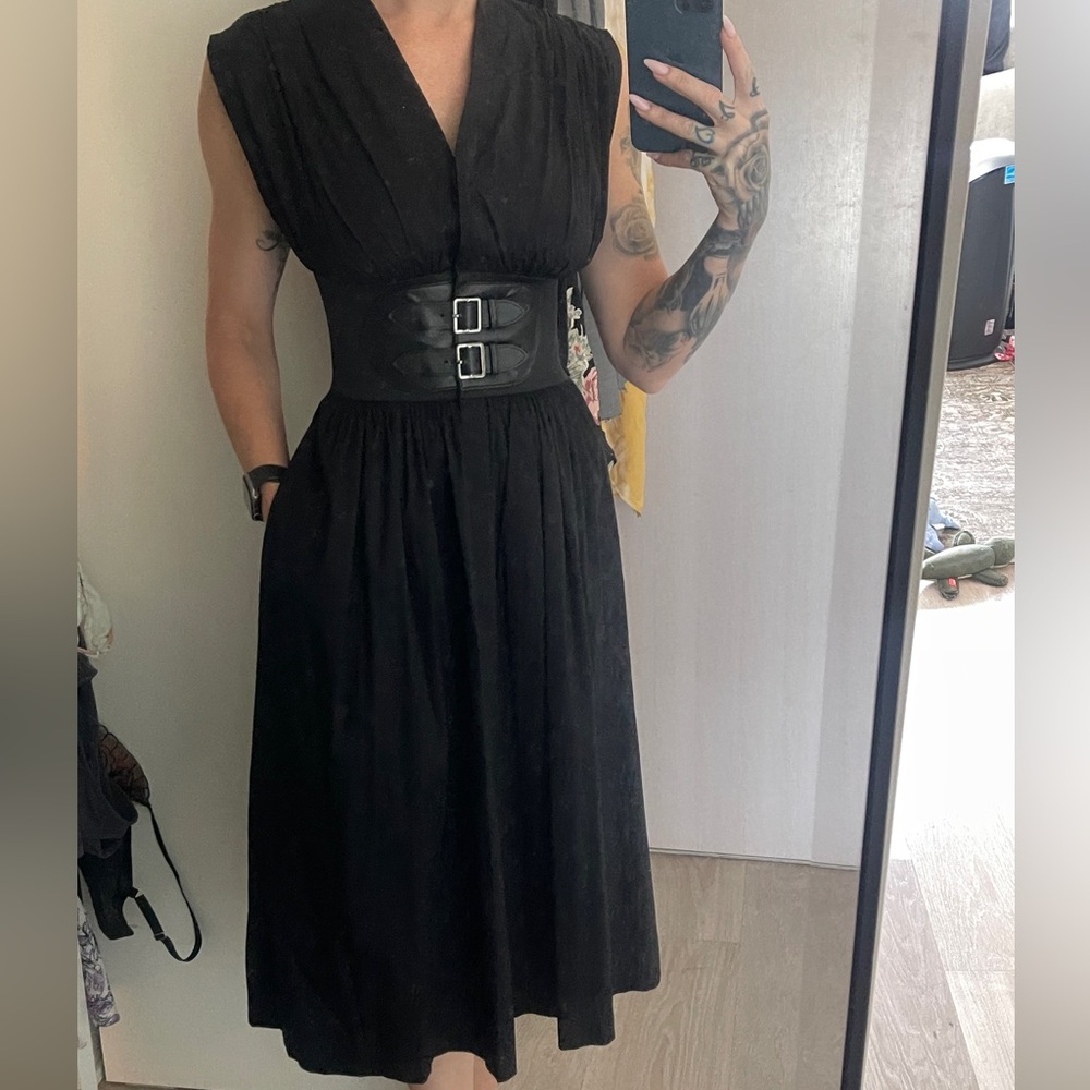 White House Black Market Elegant Black Midi Dress with Belt
